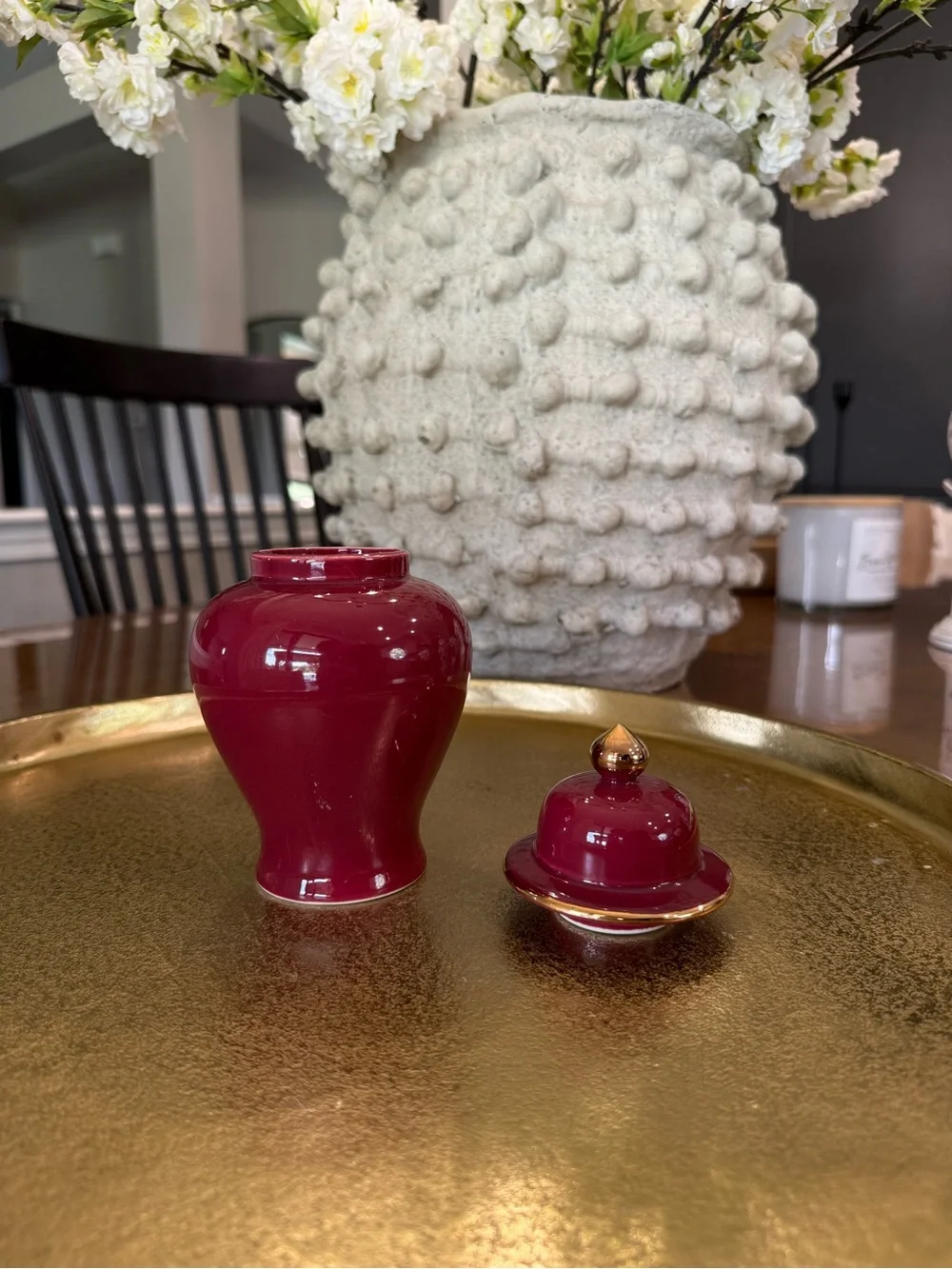 Vintage Burgundy Ginger Jar – Phoenix & Floral Porcelain Decor